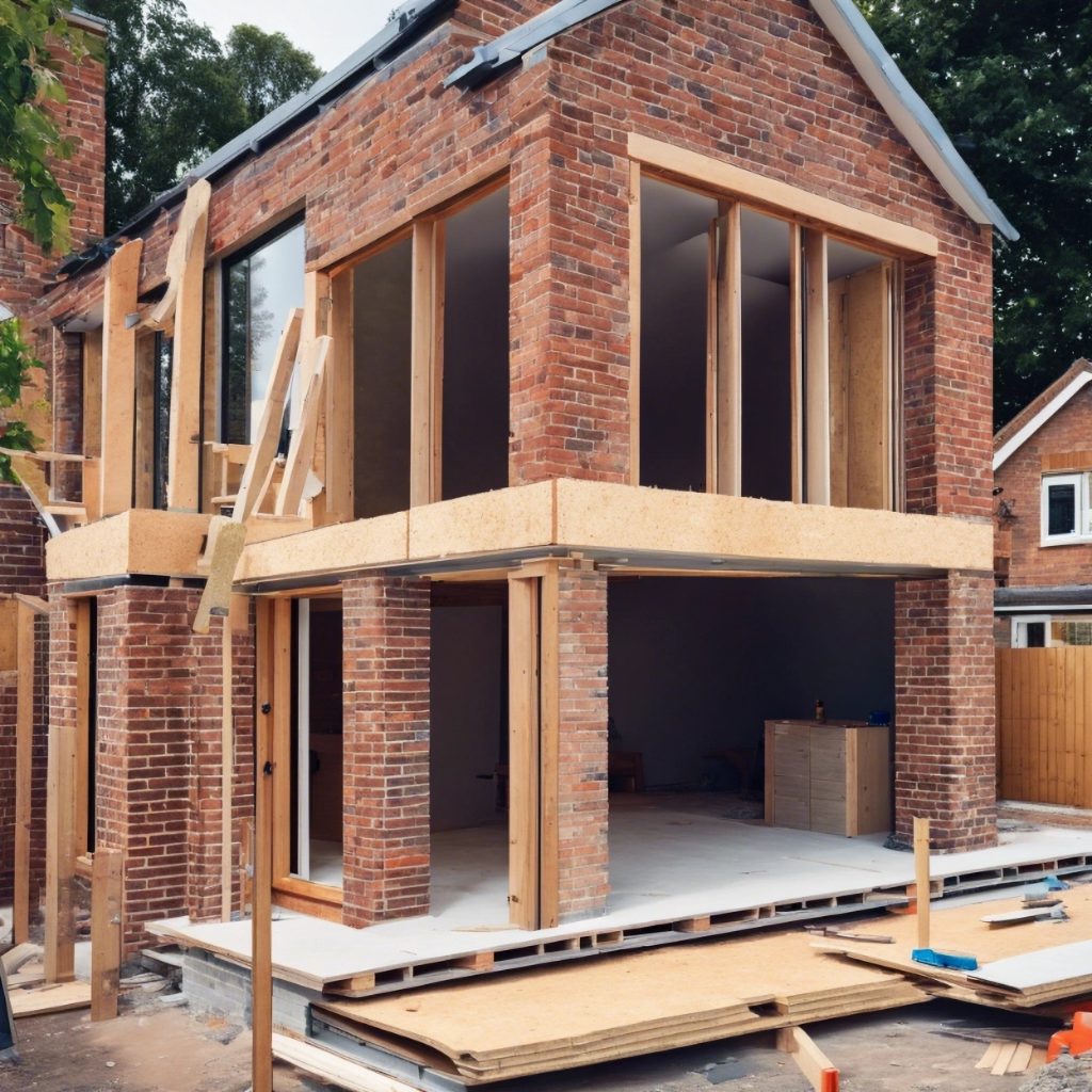 brick and timber house extension under construction